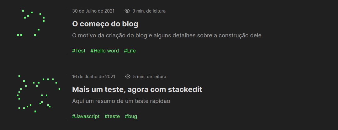 vários quadrados verdes bem pequenos, alguns estão separados tanto em x quando em y